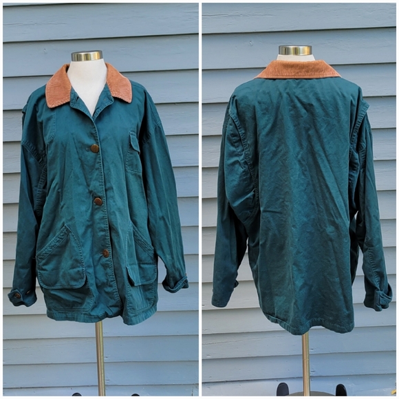 Vintage 90s y2k Outbrook Forest Green Plaid Lined Chore Work Farm Coat Jacket Lg - Picture 1 of 6